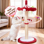 Large 39” Tall Carousel Cat Tree • Multi-Level Cat Scratching Post • Rotating Top & Hanging Toys • Suitable for Indoor Cats, Adult Cats, Kittens • Space-Saving Vertical Climbing Tower for Modern Decor • Cat Furniture