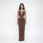 Sexy Women's Backless Dress Halter Sleeveless Waist Hollow Out Solid Female Dresses 2026 Summer Vacation Beach Fashion Lady Robe