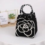 Mini Knitted Bucket Bag Women Small Handbag Geometric Colorblock Wristlet Purse With Detachable Handle