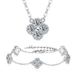 D-Color VVS1 Four Leaf Clover Moissanite Jewelry Set 3 IN 1 Necklace Earrings Bracelet GRA Certified Pass Diamond Tester 18K Gold Plated S925 Sterling Silver Luxury Stackable Fine Jewelry Wedding Anniversary Party Gift For Women