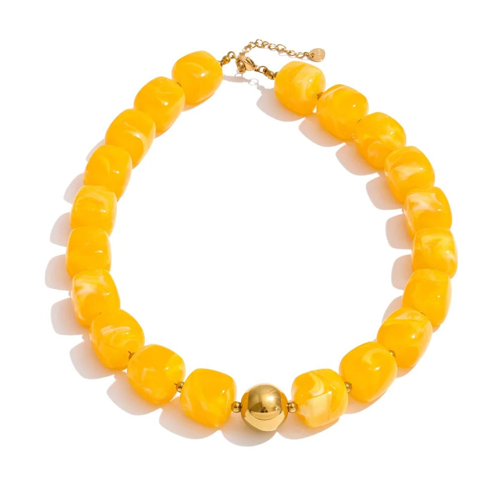 Yhpup Hot Style Handmade Jewelry Acrylic Resin Beads Chain Necklace Bracelet Stainless Steel Spring Summer Statement Accessories