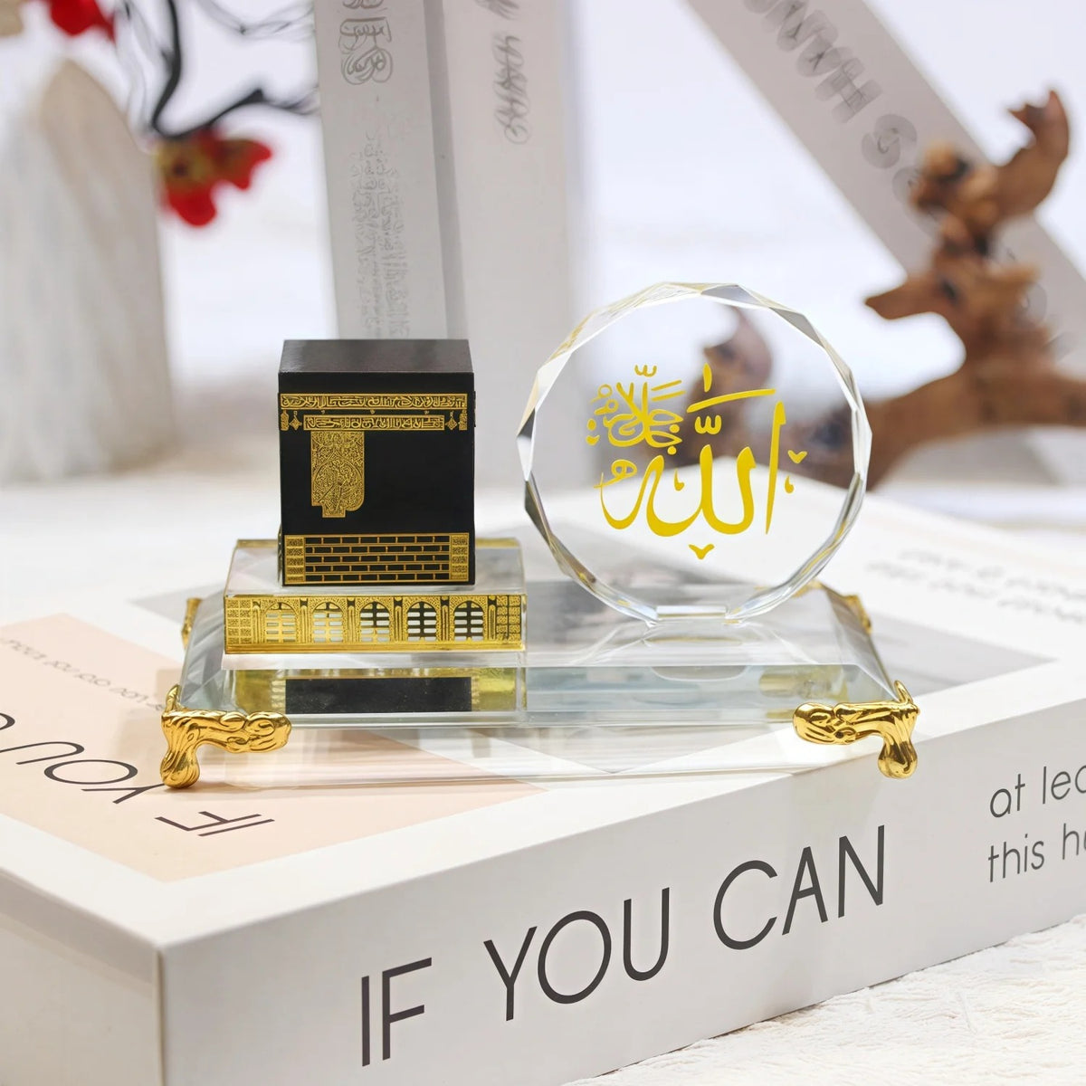 Muslim Crystal Gilded Kaaba Model Kits Muslim Showpiece Islamic Architecture Handicraft Home Vehicle Decor Islamic Building Gift