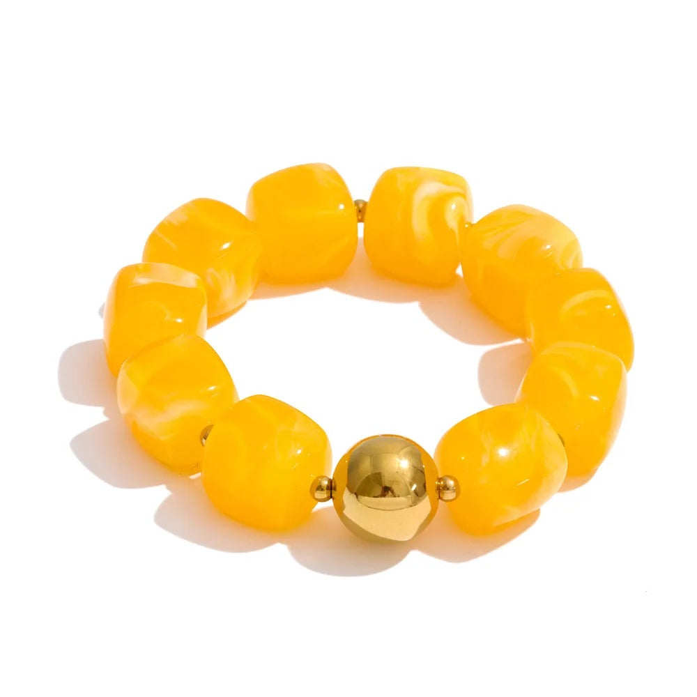 Yhpup Hot Style Handmade Jewelry Acrylic Resin Beads Chain Necklace Bracelet Stainless Steel Spring Summer Statement Accessories