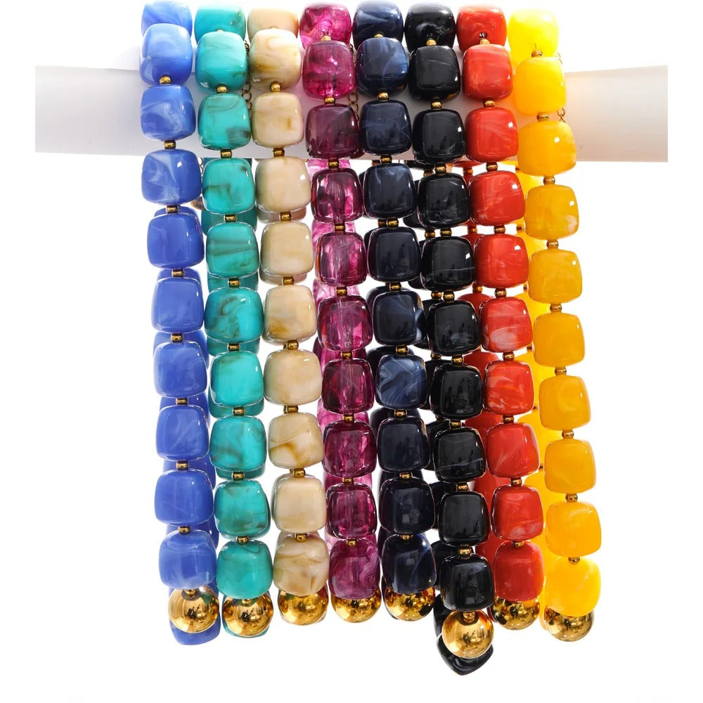 Yhpup Hot Style Handmade Jewelry Acrylic Resin Beads Chain Necklace Bracelet Stainless Steel Spring Summer Statement Accessories