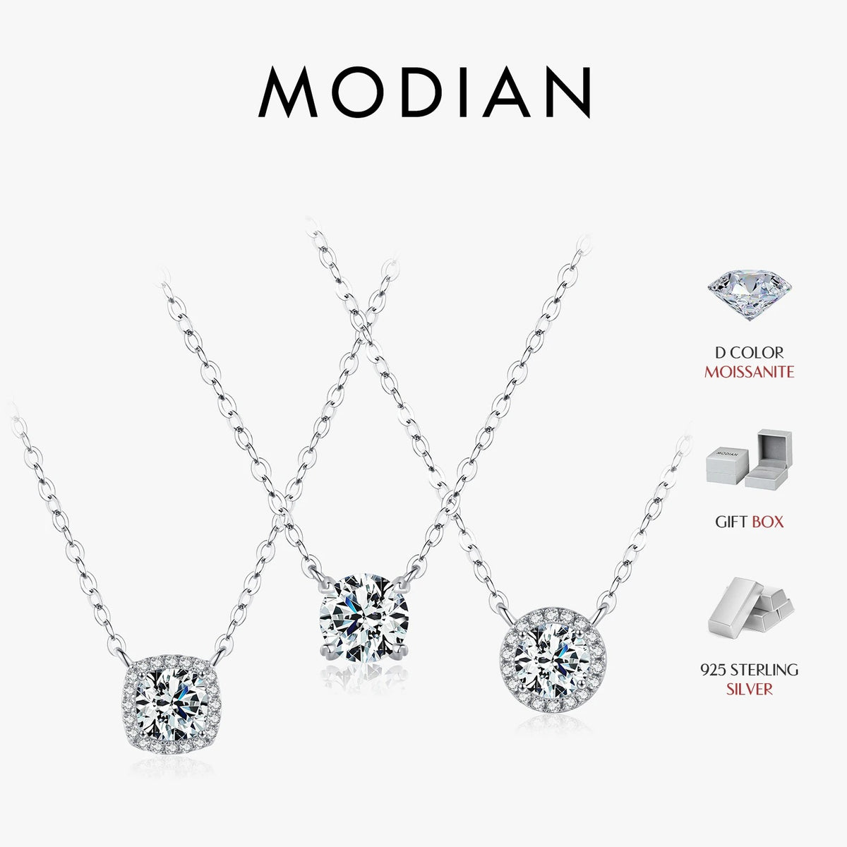 MODIAN Square & Round Halo Moissanite 925 Sterling Silver Pendant Necklace D Color VVS1 Lab Diamond Necklace For Women Jewelry
