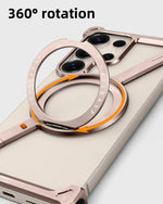 Oatsbasf Metal Frameless Phone Case for Samsung Galaxy S25 S24 Ultra with Stand 360° Rotation Magsafe Bumper Protective Cover