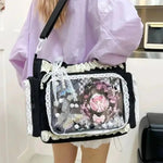 Y2k New Sweet Ita Shoulder Bag Lolita Girl Transparent Crossbody Bag Women Large Capacity Lace Tote Bag Cute DIY Display Handbag