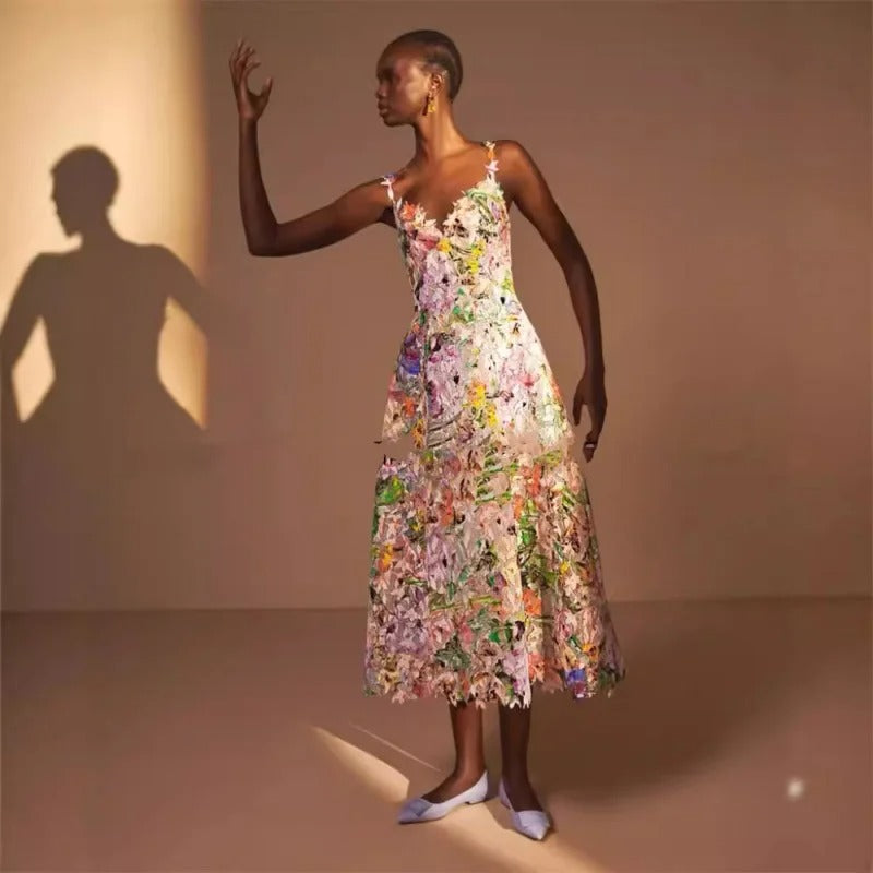 Australia Z Brand 2026 New Sexy Suspender Colorful Embroidered Lace Long Skirt Dress
