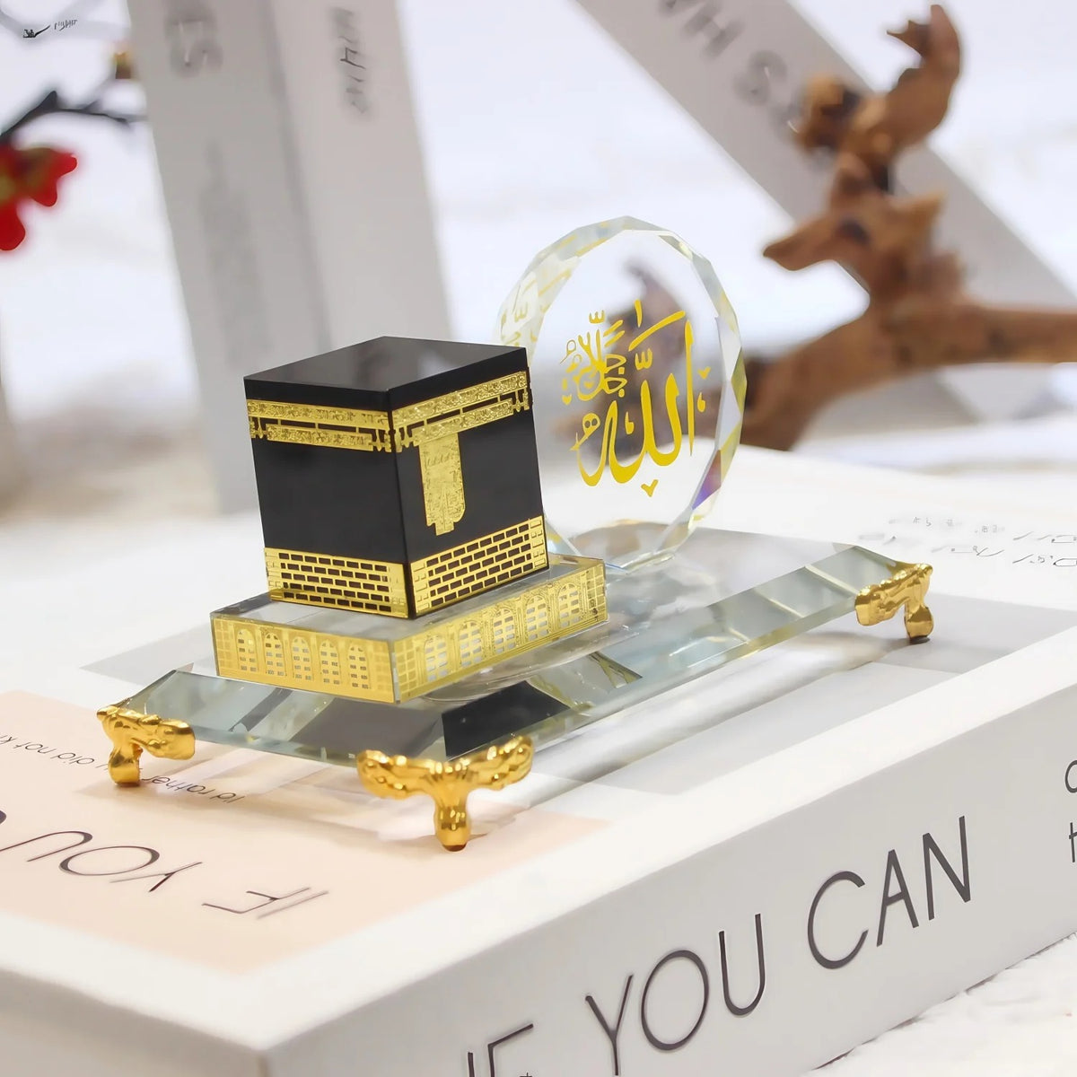 Muslim Crystal Gilded Kaaba Model Kits Muslim Showpiece Islamic Architecture Handicraft Home Vehicle Decor Islamic Building Gift