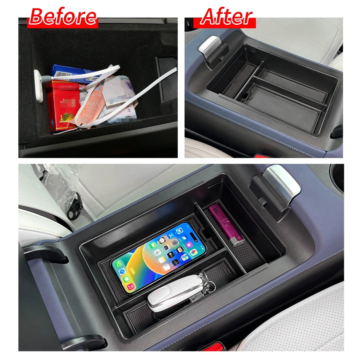 Smabee for Xpeng G6 2023 2024 Car Central Storage Box Cup Holder Dashboard Tray Interior Accessories Organizer Tidying Black