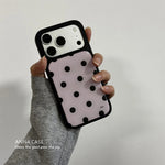 Korean Pink Background Polka Dots Black Border Drip Glue Phone Case For iPhone 17 Back Cover