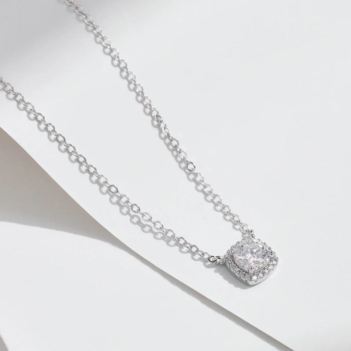 MODIAN Square & Round Halo Moissanite 925 Sterling Silver Pendant Necklace D Color VVS1 Lab Diamond Necklace For Women Jewelry