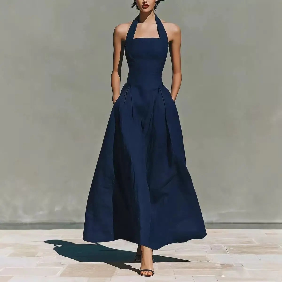 2026 European and American Spring and Summer Neck-Hanging Linen-Style Leisure Fashion Slim-Fitting Pocket