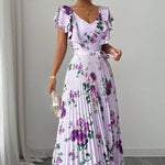 Women's Summer Hot Sale Digital Print Dress – Pleated Ruffled Waist Romantic Vacation Maxi Euro American