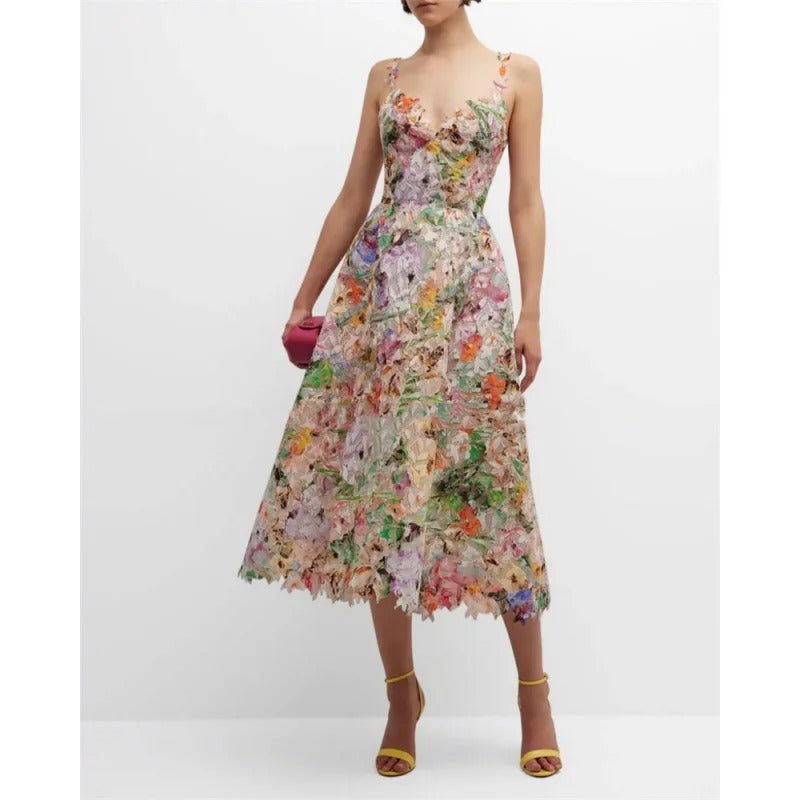 Australia Z Brand 2026 New Sexy Suspender Colorful Embroidered Lace Long Skirt Dress