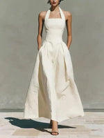 2026 European and American Spring and Summer Neck-Hanging Linen-Style Leisure Fashion Slim-Fitting Pocket