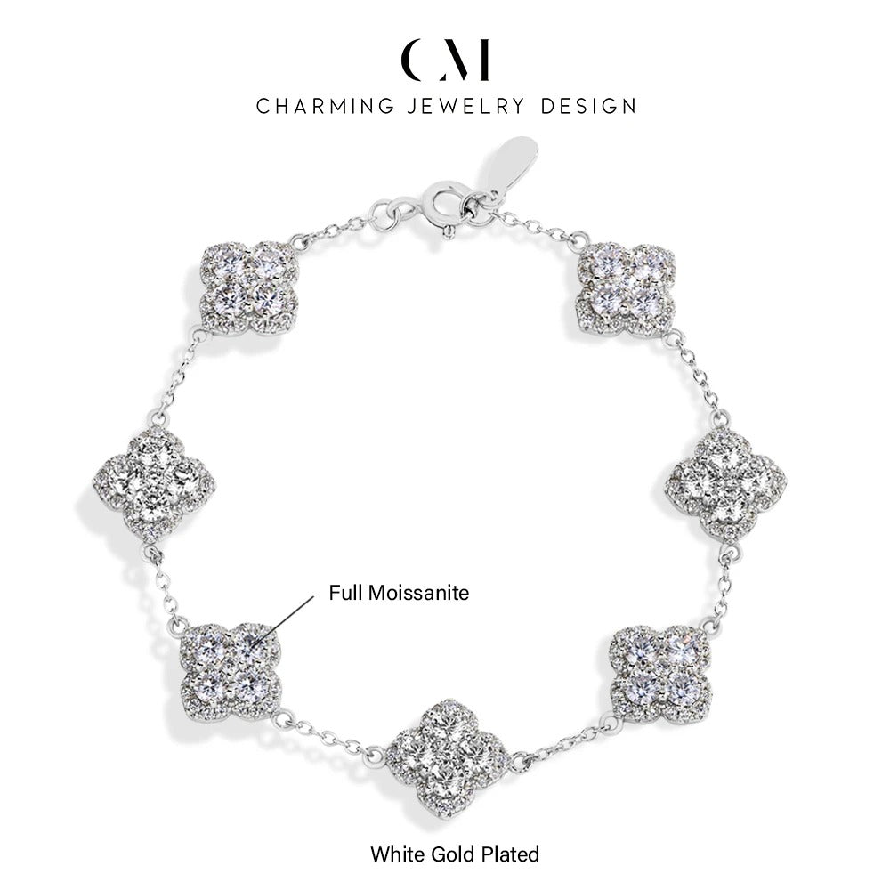 CHARMING Sparkling S925 Silver Top Quality Round Cut Moissanite Diamond Bracelet For Women Engagement Wedding Party Jewelry Gift