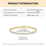 Rrjzz 3mm/4mm/5mm D-Color Full Moissanite Tennis Bracelet 16cm/17cm/18cm/19cm Eternal Charm Bracelets for Women Jewelry Gifts