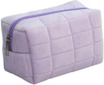Soft Plush Quilted Cosmetic Bag Portable Zipper Makeup Organizer Cute Travel Toiletry Pouch for Women Girls
