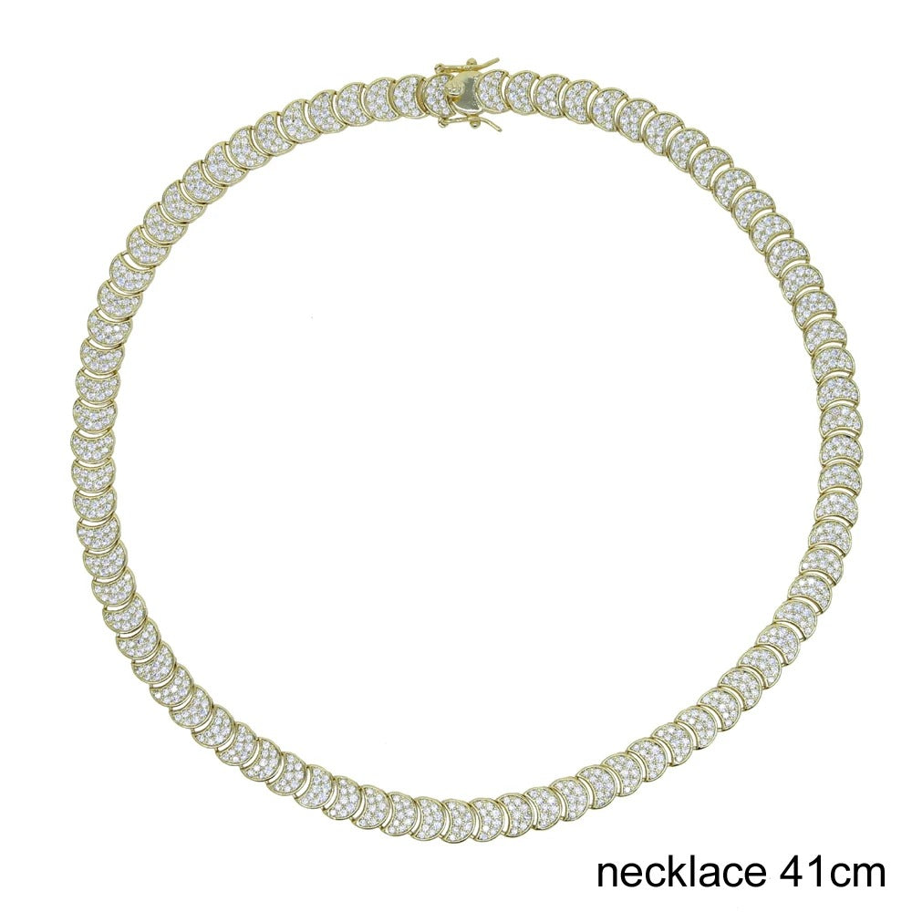 Wholesale Geometric Shiny Plain Micro Pave 5A Zirconia CZ Moon Shaped Chain Choker Necklace Gold Color Fashion Women Jewelry Set