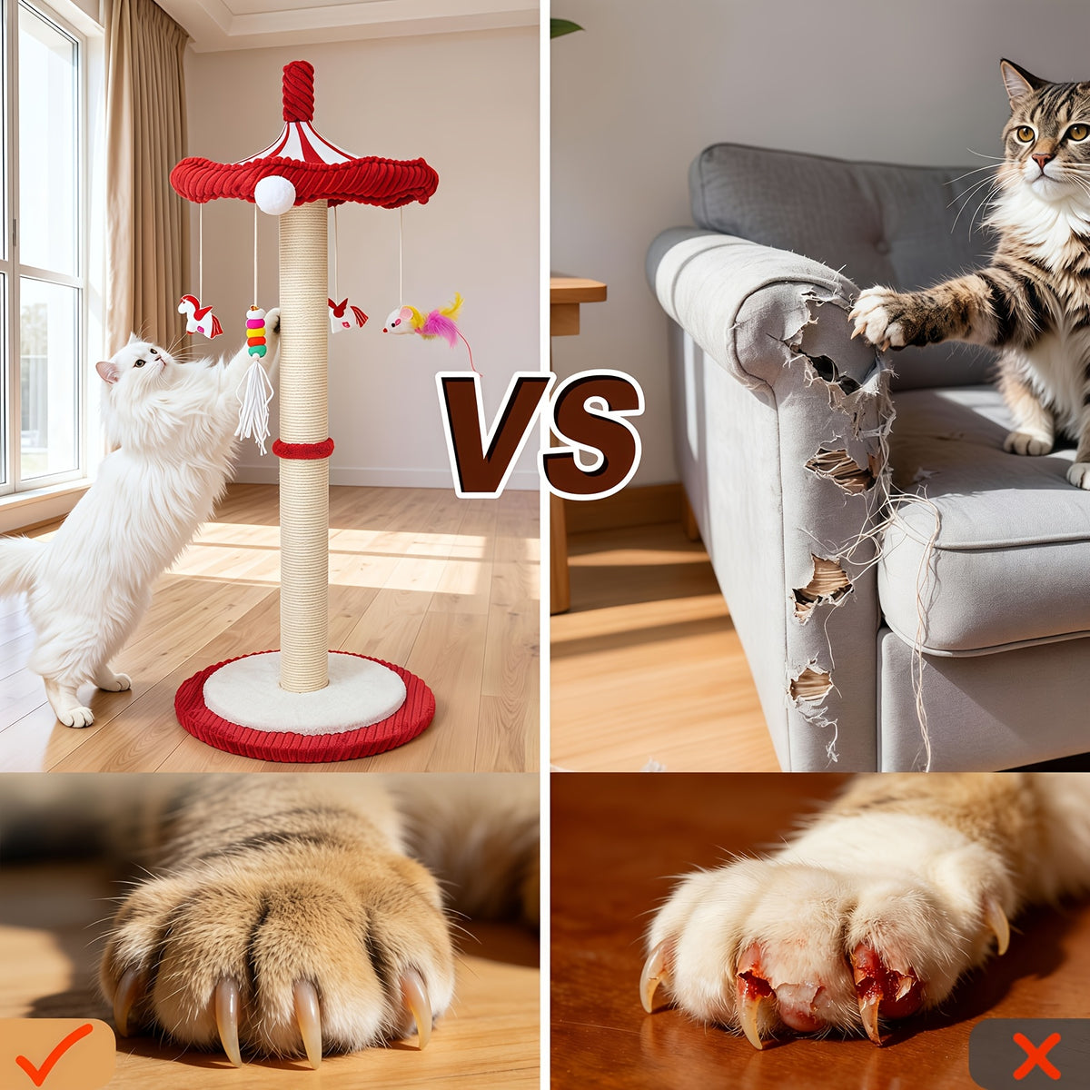 Large 39” Tall Carousel Cat Tree • Multi-Level Cat Scratching Post • Rotating Top & Hanging Toys • Suitable for Indoor Cats, Adult Cats, Kittens • Space-Saving Vertical Climbing Tower for Modern Decor • Cat Furniture