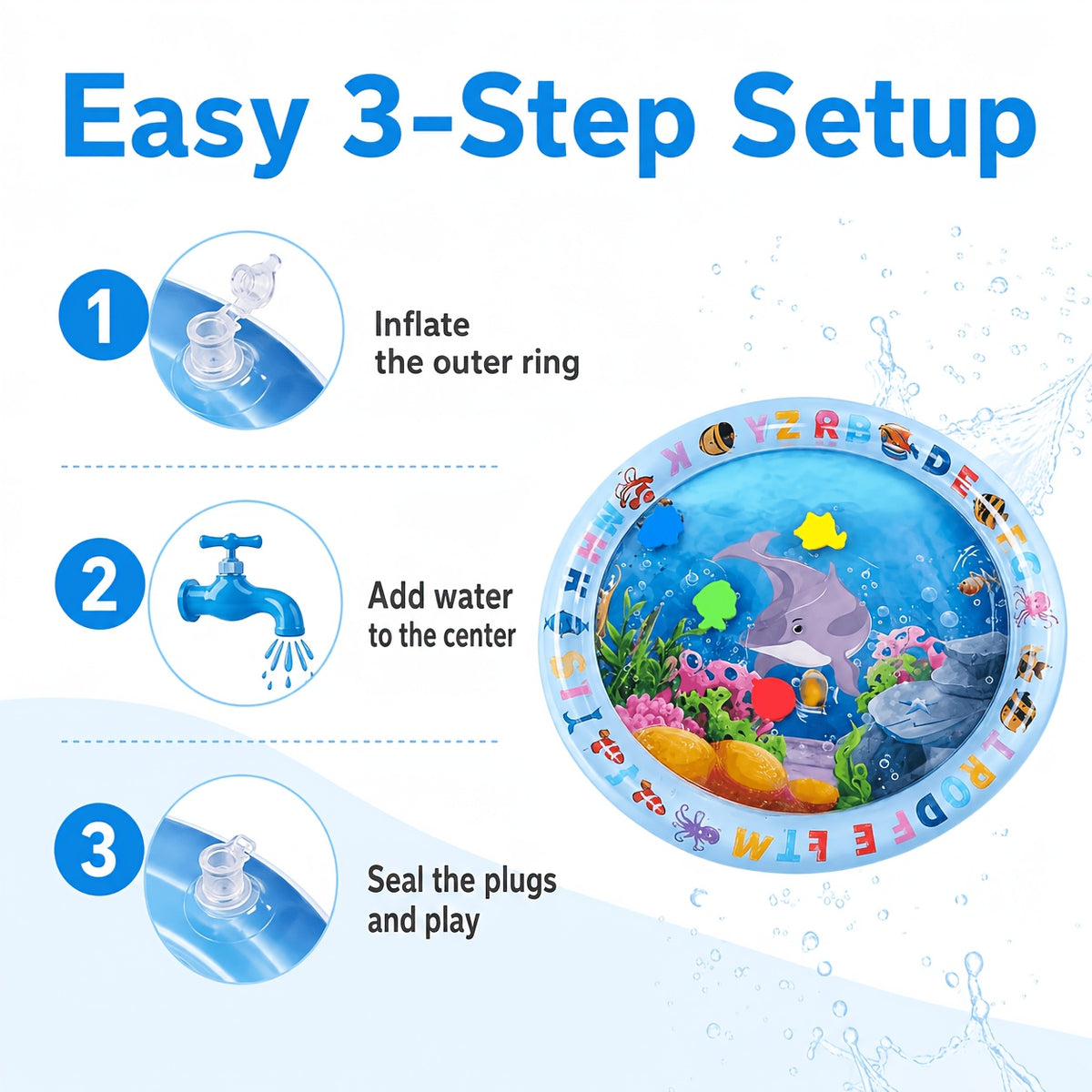 BDTGP Pet Water Play Mat for Cats And Dogs, Inflatable Ocean-Themed Toy with Floating Shapes, Indoor And Shaded Outdoor Activity Mat, Without Battery