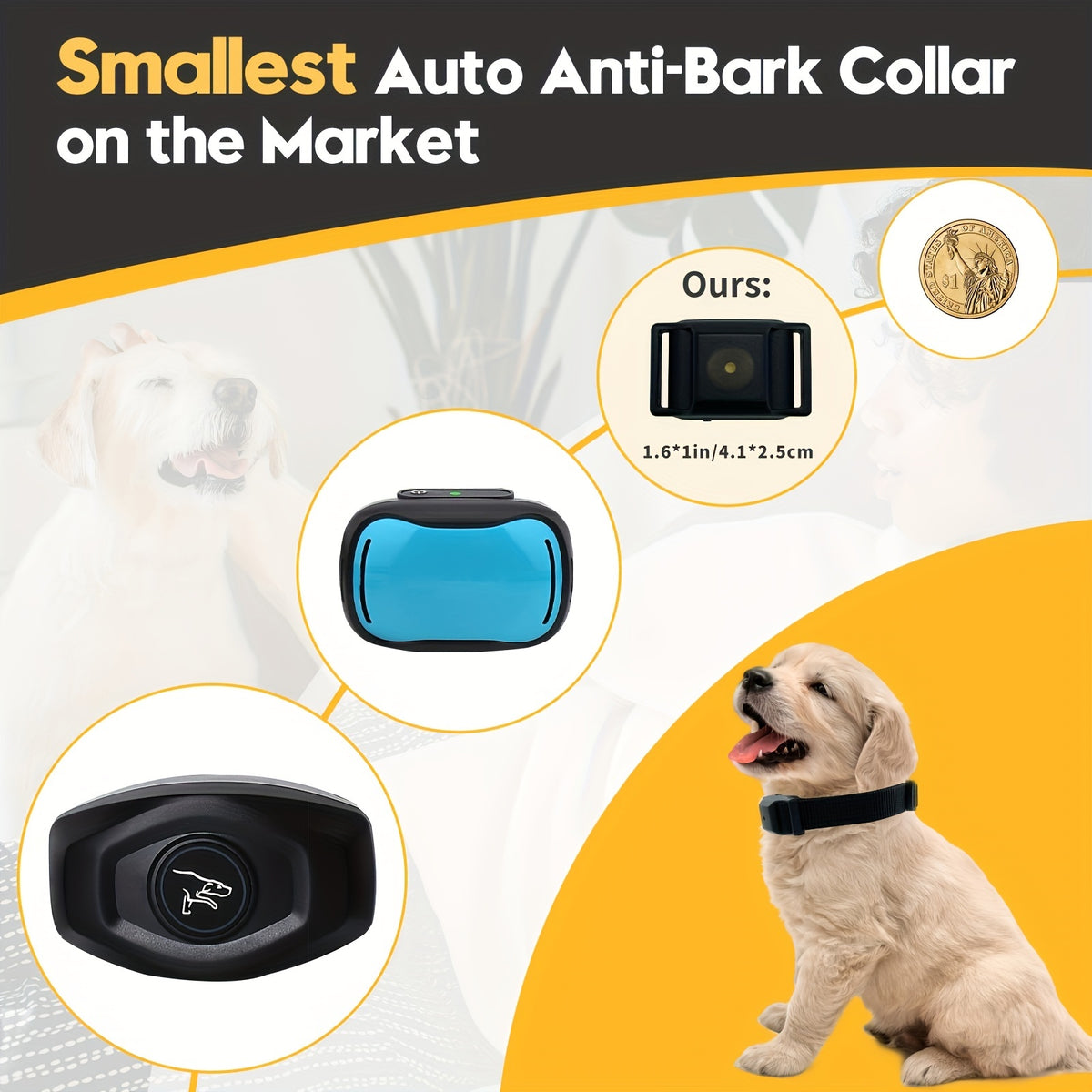 [No Shock Vibration Sound] Tiniest Bark Collar for Small Dogs 5-15lbs, Only 1.6 * 1in & 0.42oz, No Shock with Vibration &Sound, Extra Small & Rechargeable, 5 Sensitivity Levels