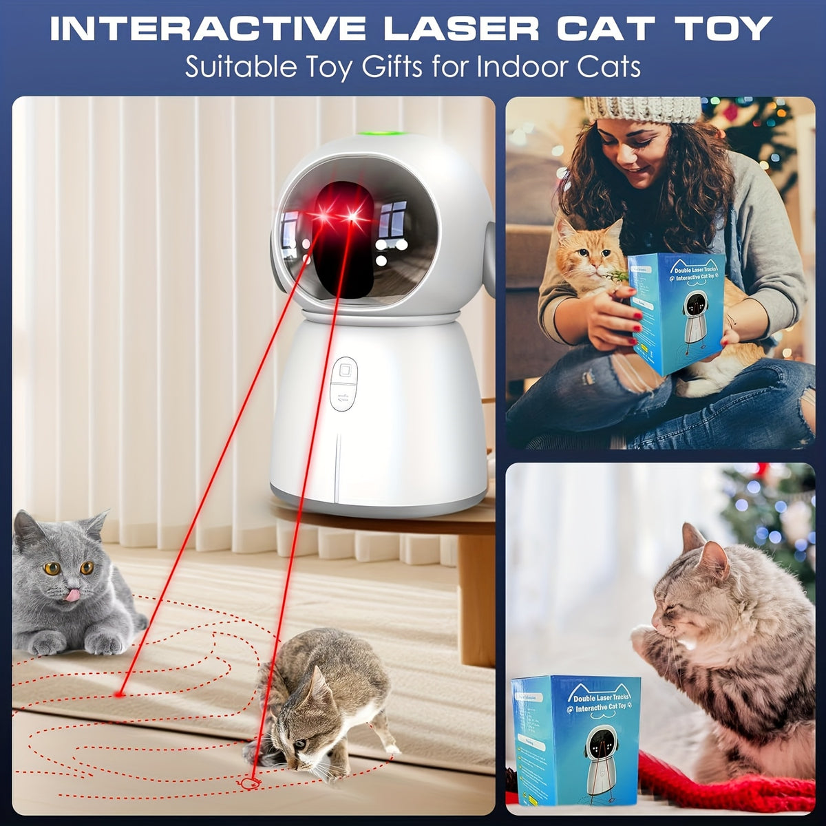 Rechargeable Interactive Cat Toy with Dual Laser Modes and Motion-Activated Fun for Bored Indoor Adult Cats