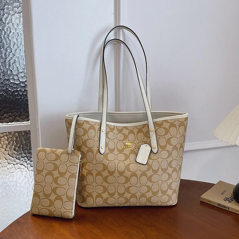 Large Capacity Printed Bucket Tote Bag Zipper Opening Single Shoulder Handbag Simple City Style For Travel Shopping