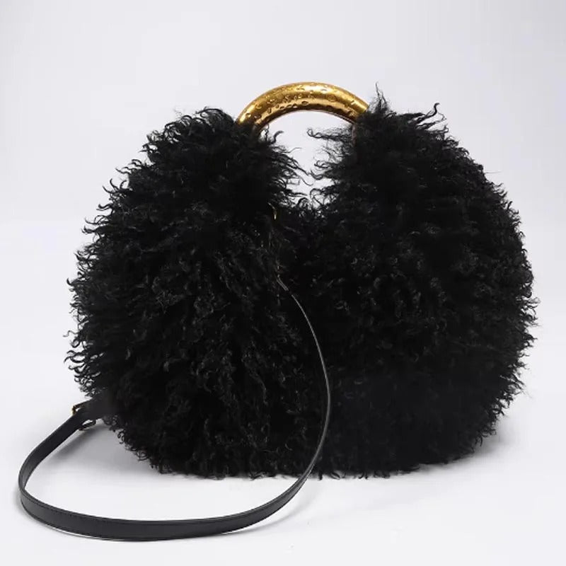 Women's Fashion Long Fur Wool Bag beach Faux Wool Fur Shoulder Bag Ladies Faux Furs Handbag Luxury Mongolian Sheep Fur Bags