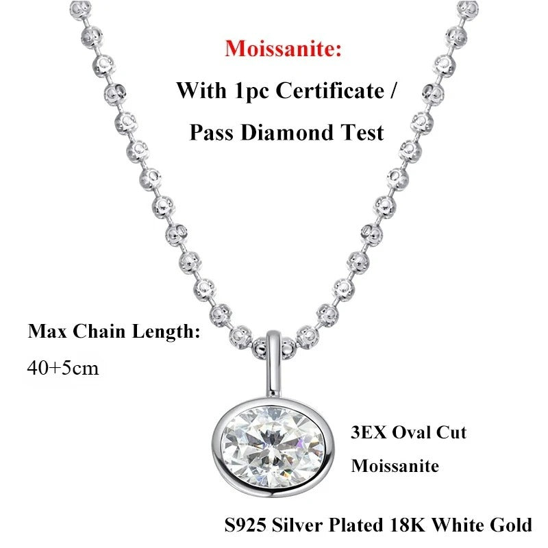 2/3/4CT Oval Cut D-Color VVS1 Solitaire Moissanite Pendant Necklace 1.5mm Solid Choker S925 Sterling Silver GRA Certified Pass Diamond Tester Luxury Fine Jewelry Wedding Party Anniversary Daily Gift For Women