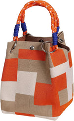 Mini Knitted Bucket Bag Women Small Handbag Geometric Colorblock Wristlet Purse With Detachable Handle