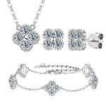 D-Color VVS1 Four Leaf Clover Moissanite Jewelry Set 3 IN 1 Necklace Earrings Bracelet GRA Certified Pass Diamond Tester 18K Gold Plated S925 Sterling Silver Luxury Stackable Fine Jewelry Wedding Anniversary Party Gift For Women