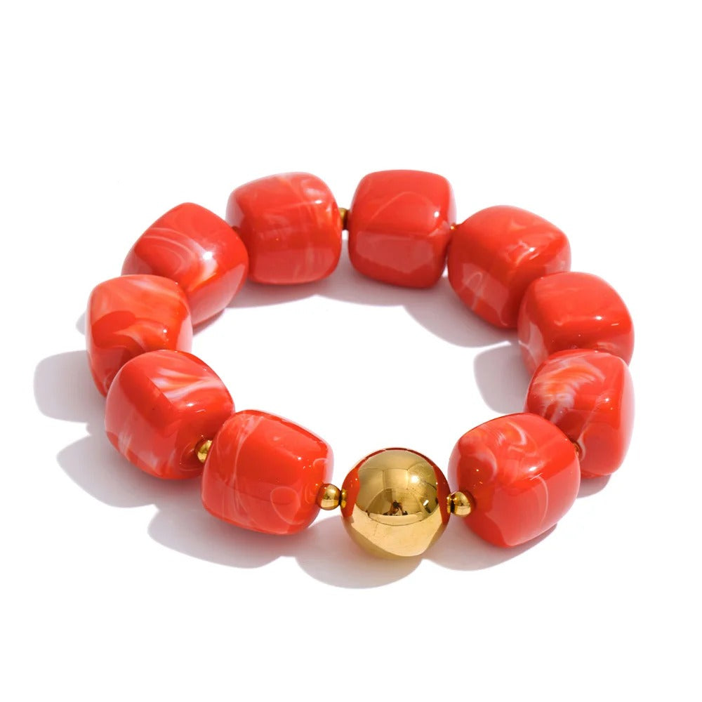 Yhpup Hot Style Handmade Jewelry Acrylic Resin Beads Chain Necklace Bracelet Stainless Steel Spring Summer Statement Accessories