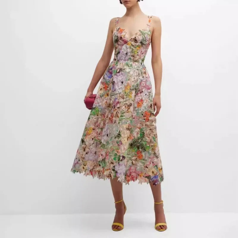 Australia Z Brand 2026 New Sexy Suspender Colorful Embroidered Lace Long Skirt Dress