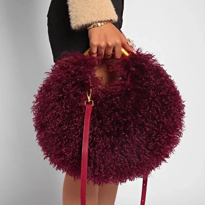 Women's Fashion Long Fur Wool Bag beach Faux Wool Fur Shoulder Bag Ladies Faux Furs Handbag Luxury Mongolian Sheep Fur Bags