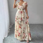 Women's Summer Hot Sale Digital Print Dress – Pleated Ruffled Waist Romantic Vacation Maxi Euro American