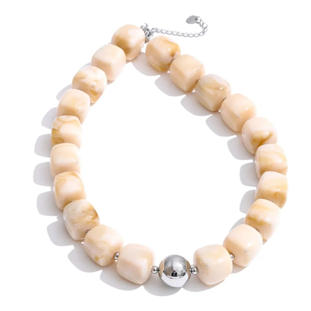 Yhpup Hot Style Handmade Jewelry Acrylic Resin Beads Chain Necklace Bracelet Stainless Steel Spring Summer Statement Accessories