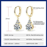 Sweetrain 1CT 2CT Moissanite Drop Earrings For Women Sparkling Lab Diamond 18K Gold Plated 925 Sterling Silver Dangle Earring