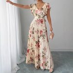 Women's Summer Hot Sale Digital Print Dress – Pleated Ruffled Waist Romantic Vacation Maxi Euro American