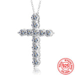 BLUEENCH Full Moissanite Cross Pendant Necklace Original 925 Sterling Sliver Chain Plated 18k White Gold Fine Necklace for Women