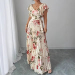 Women's Summer Hot Sale Digital Print Dress – Pleated Ruffled Waist Romantic Vacation Maxi Euro American