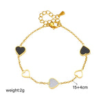 Vintage Black White Enamel Heart Charm BraceletHollow Heart Link Bracelet Elegant Wrist Jewelry for Women