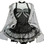 Sweet Lolita Early Autumn Three Piece Set Lace up Ruffles Cardigan Sexy Slim Fit Strapless Vest Tops High Waist Ruched Skirts