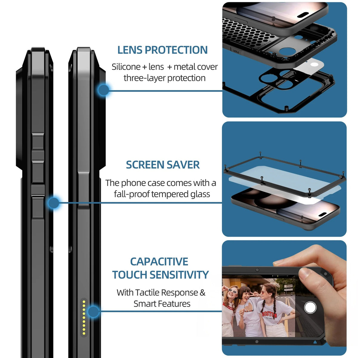 Luxury Heavy Duty Case For iPhone 17 16 15 Pro Max Plus Metal Heavy Duty 360 Full Body Shockproof Armour Protective Cover Fundas