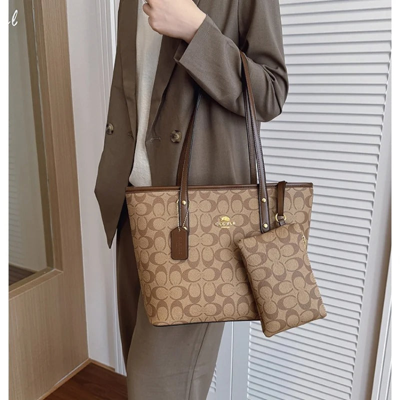 Large Capacity Printed Bucket Tote Bag Zipper Opening Single Shoulder Handbag Simple City Style For Travel Shopping