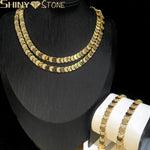 Geometric Moon Shaped Bling Cz Charm Link Chain High Polished Shiny Gold Color Metal Bracelet Necklace Fashion Women Jewelry
