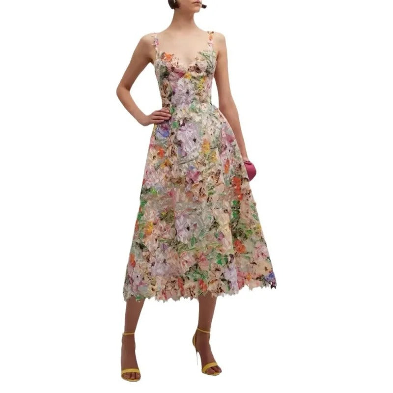 Australia Z Brand 2026 New Sexy Suspender Colorful Embroidered Lace Long Skirt Dress