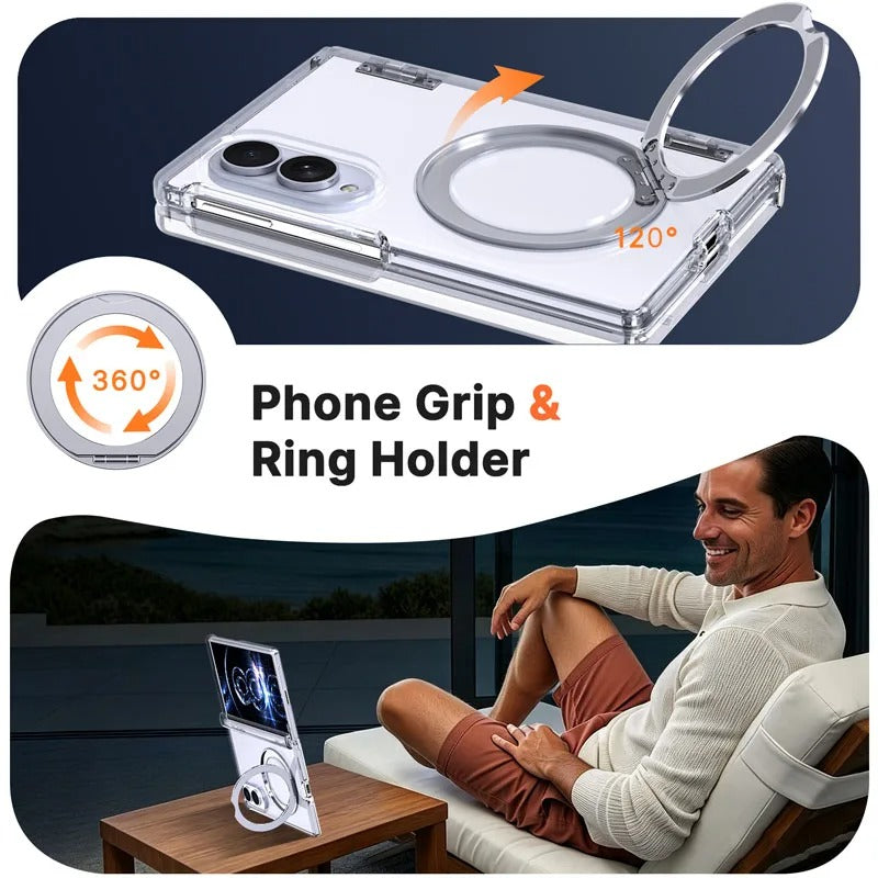 For Samsung Galaxy Z Fold 7 zFold 8 Wide 8Ultra Slim Skin Feel Magnetic Foldable Phone Case 360° Rotating Ring Stand Hinge Cover