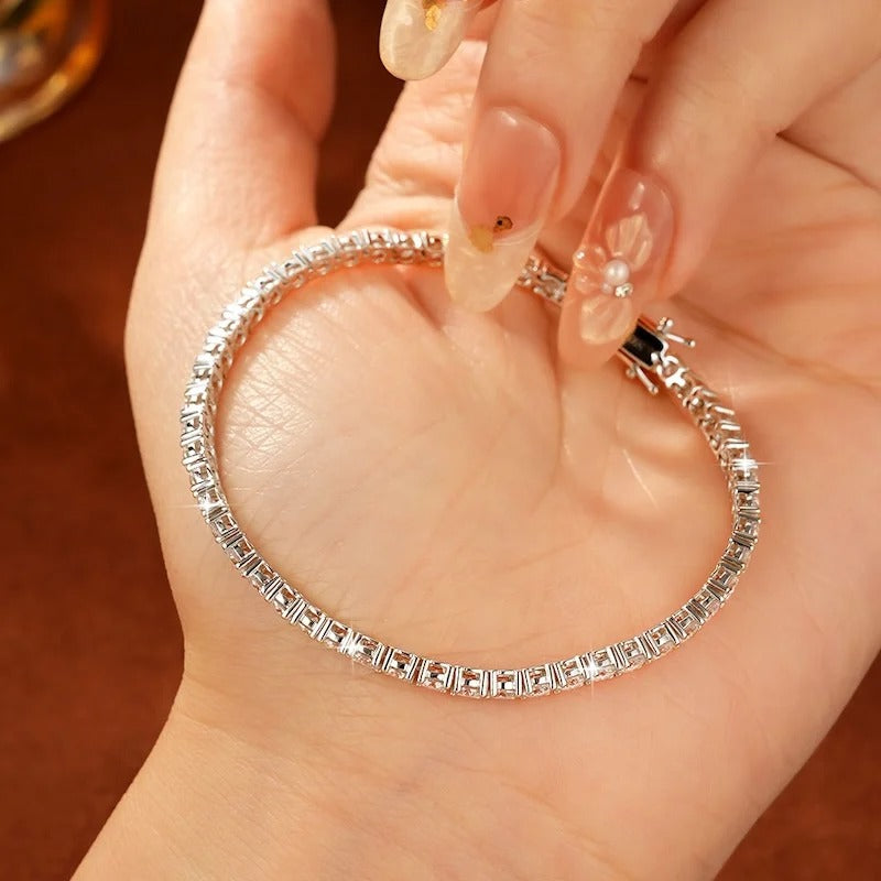 Rrjzz 3mm/4mm/5mm D-Color Full Moissanite Tennis Bracelet 16cm/17cm/18cm/19cm Eternal Charm Bracelets for Women Jewelry Gifts